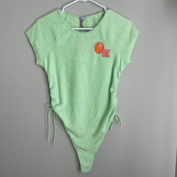 NWT Savage X Fenty Green 70s Ruched Terry Thong Teddy Bodysuit - Picture 2 of 14